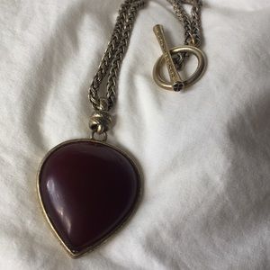 Lucky Brand brass and dark red stone necklace